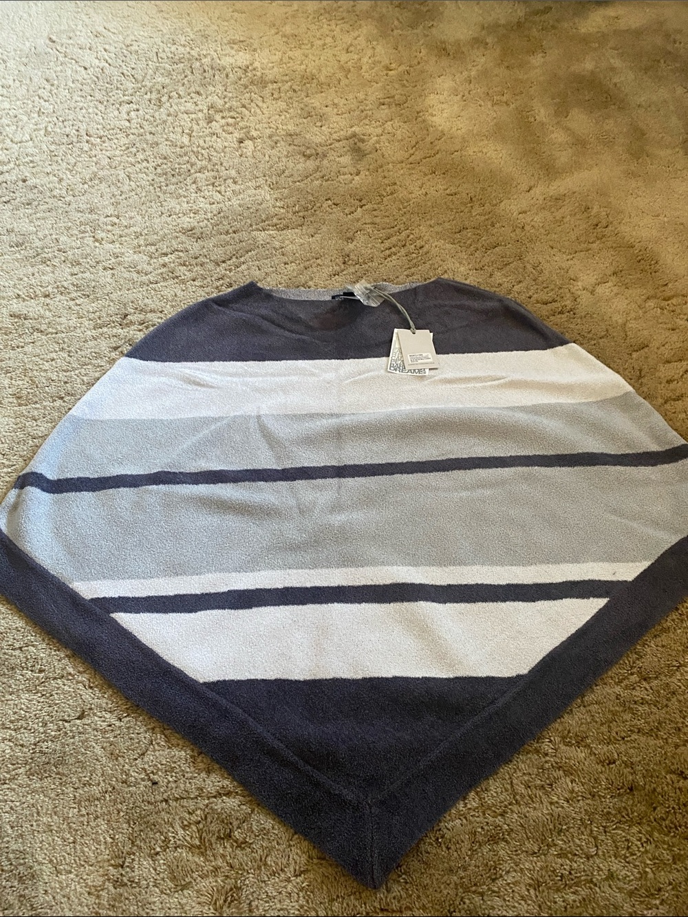 Barefoot Dreams Navy and Light Gray Striped Crewneck Sweater
